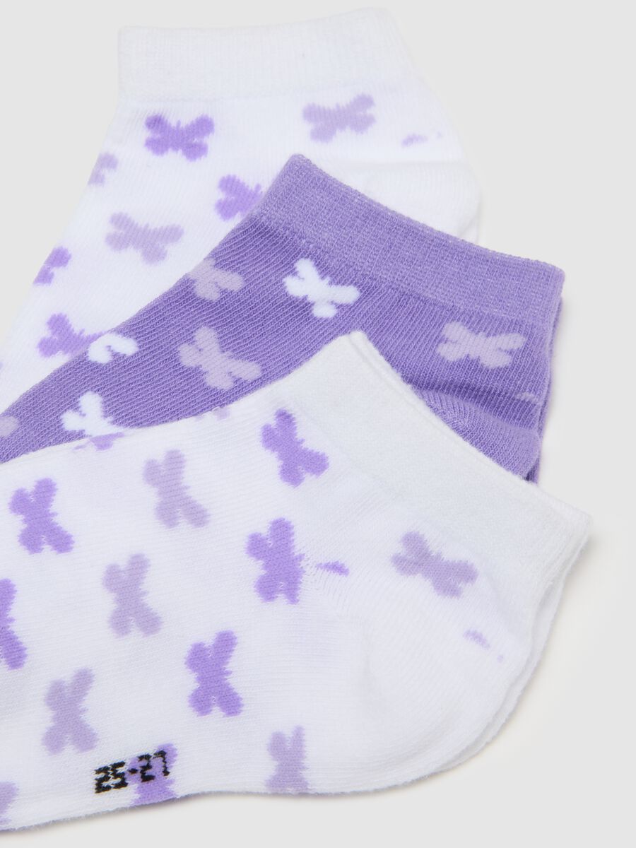 Girls' multicoloured cotton blend socks, elasticated white and purple_1