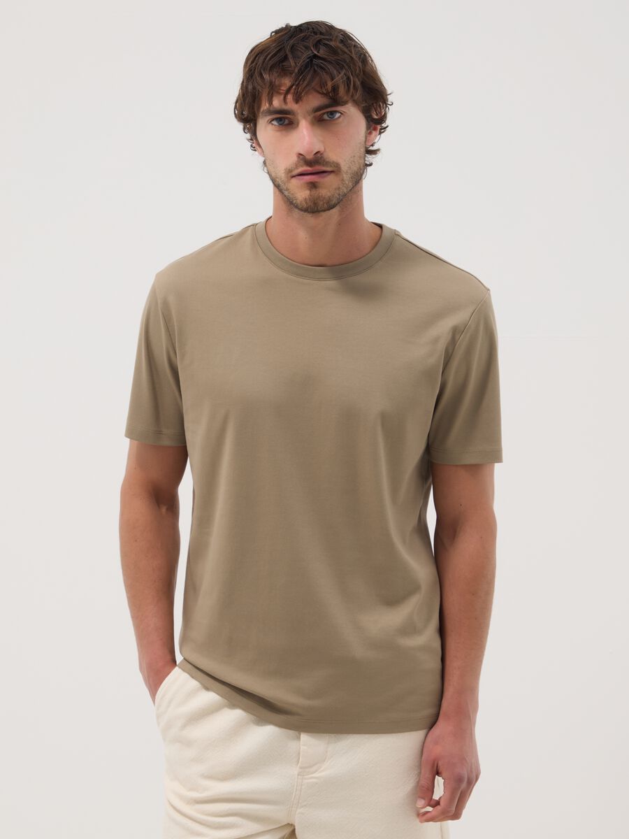 T-shirt beige in puro cotone_0