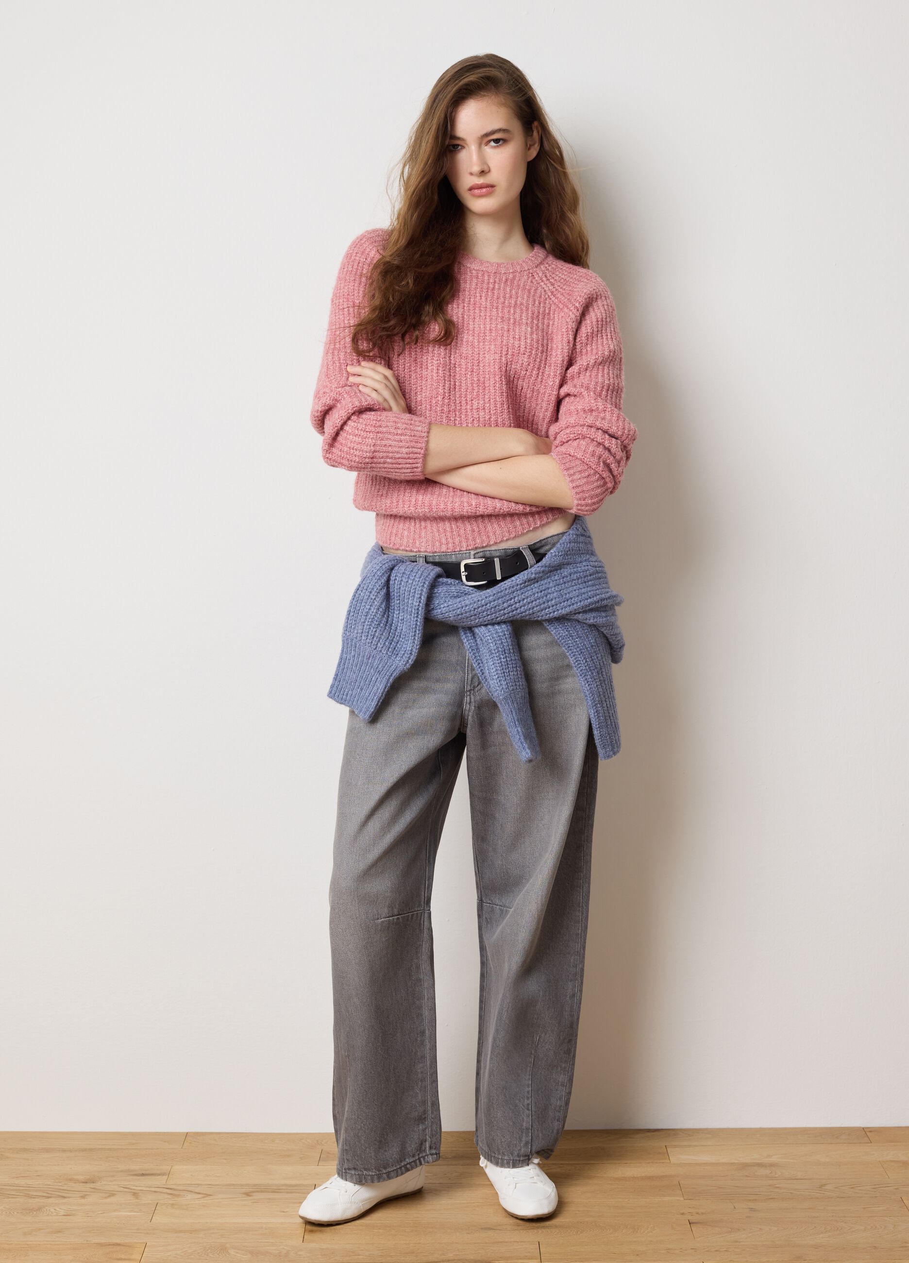 Pink ribbed regular fit jumper