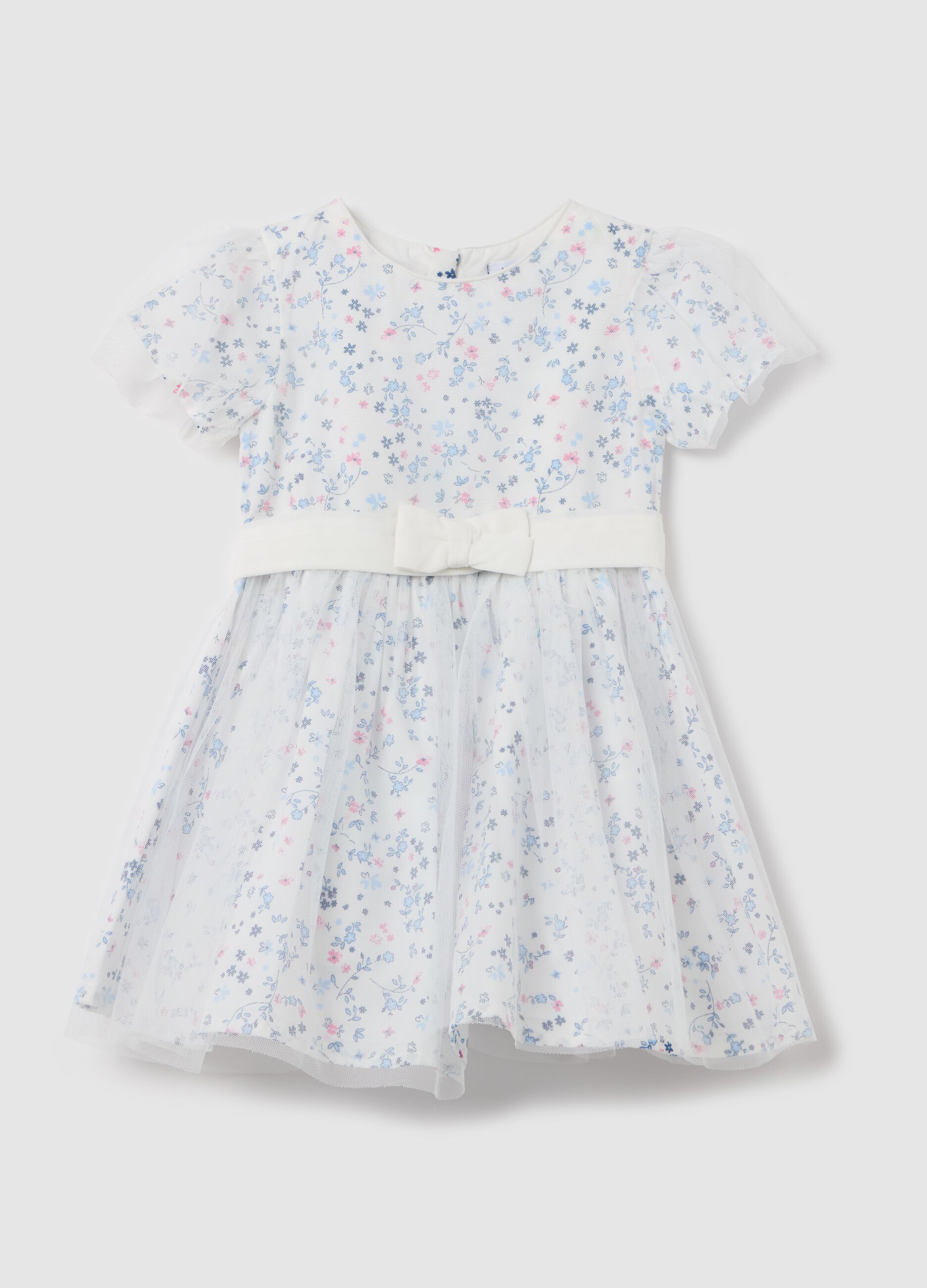 Dress with floral pattern and tulle