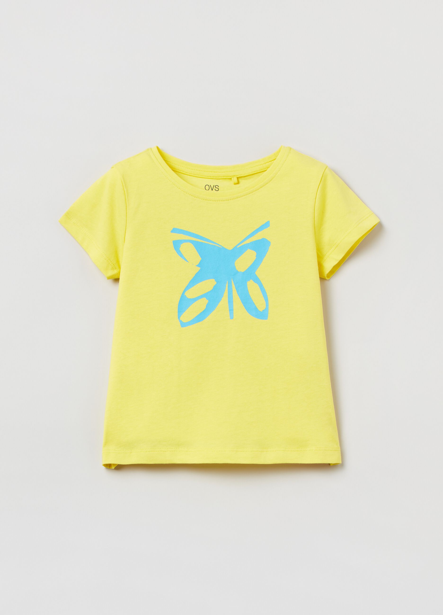 T-shirt in cotone slub con stampa farfalla