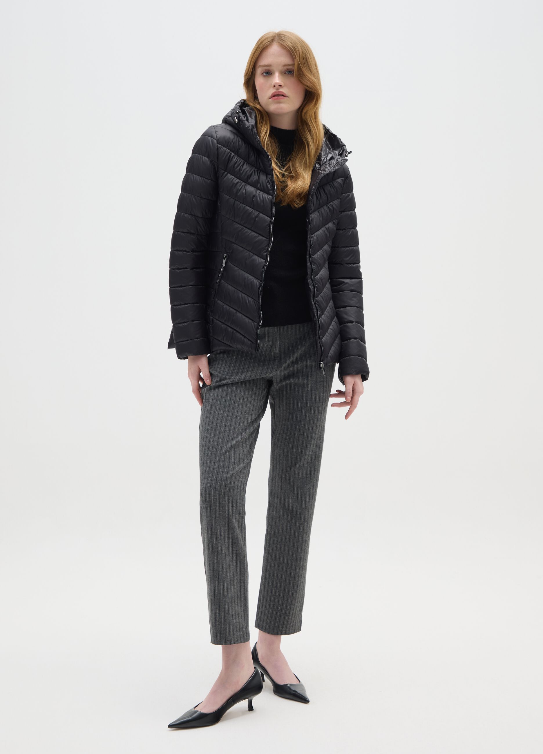 Black padded jacket regular fit with hood