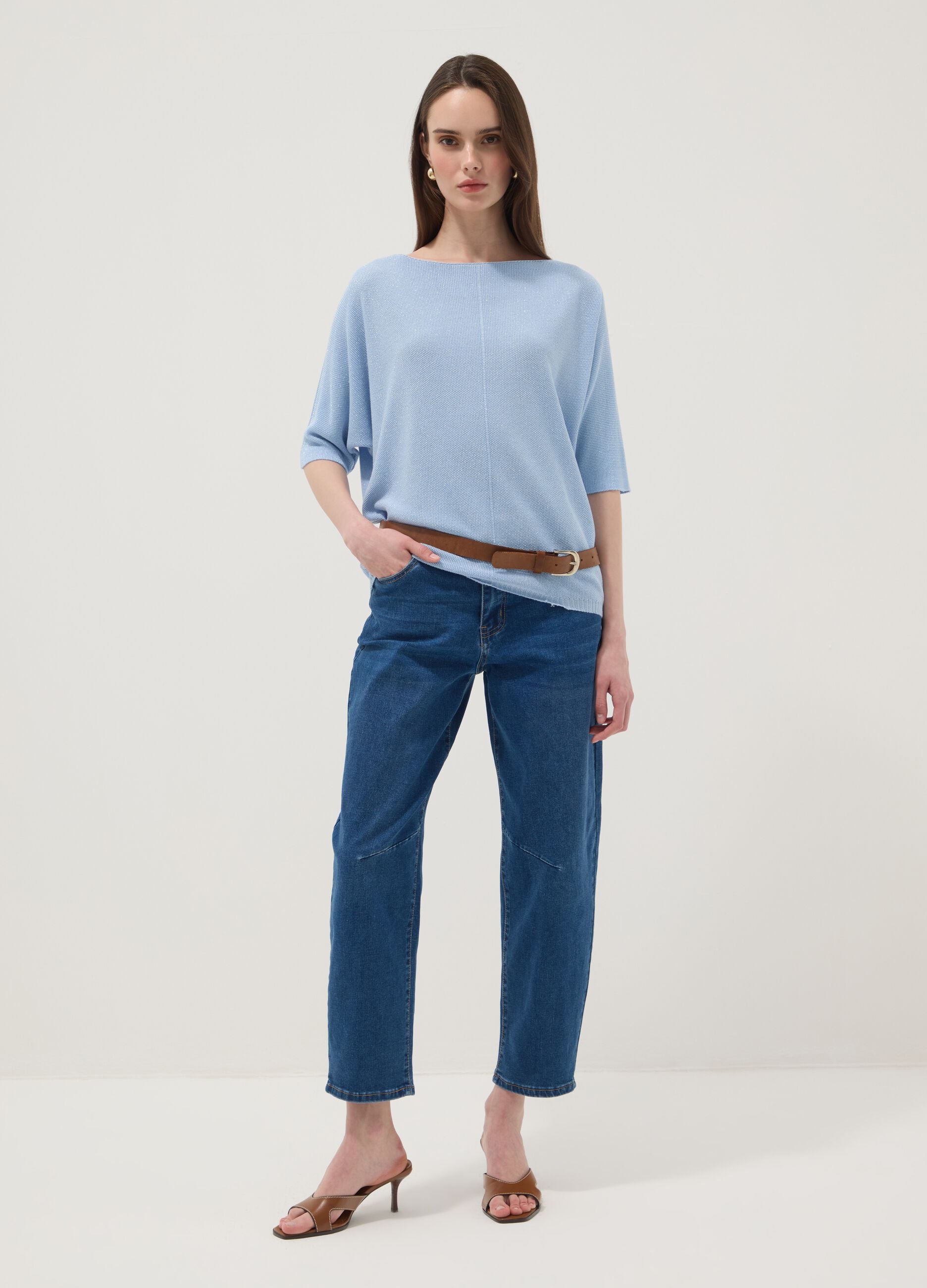 Light blue viscose-blend regular-fit T-shirt
