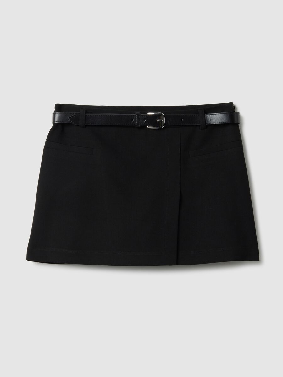 Black regular fit mini skirt with belt_4
