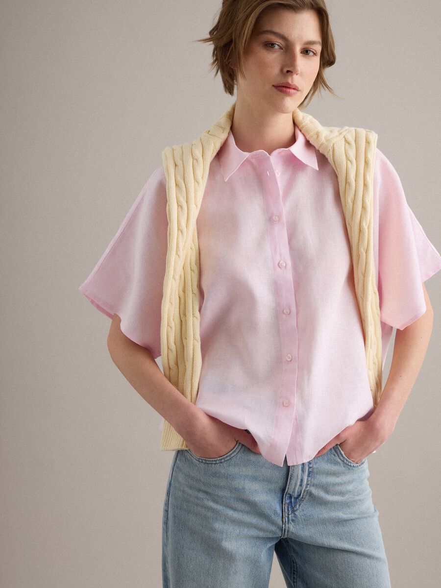 Pink pure linen regular-fit shirt_0