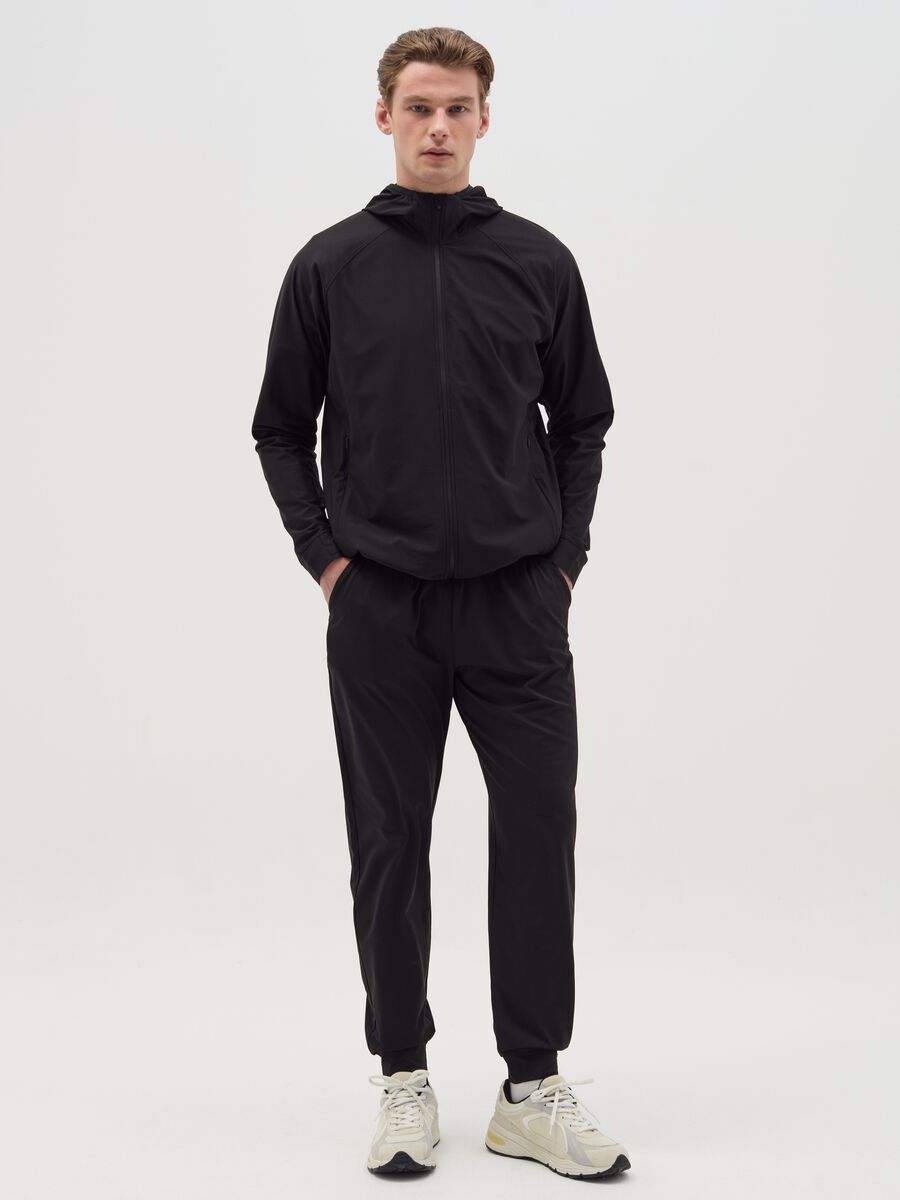 Full-zip sweatshirt in technical fabric with hood_1