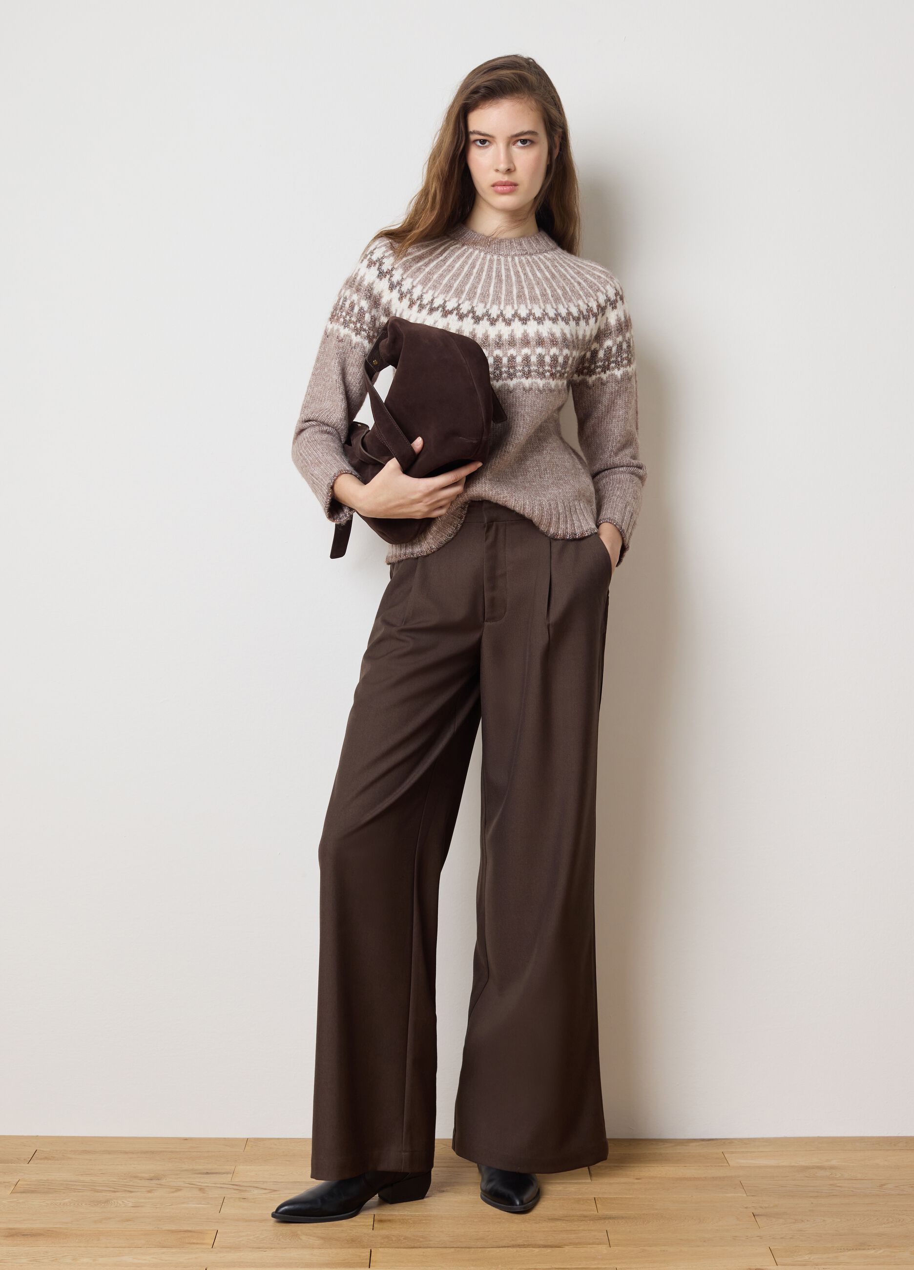Beige high-neck regular fit knitted jumper