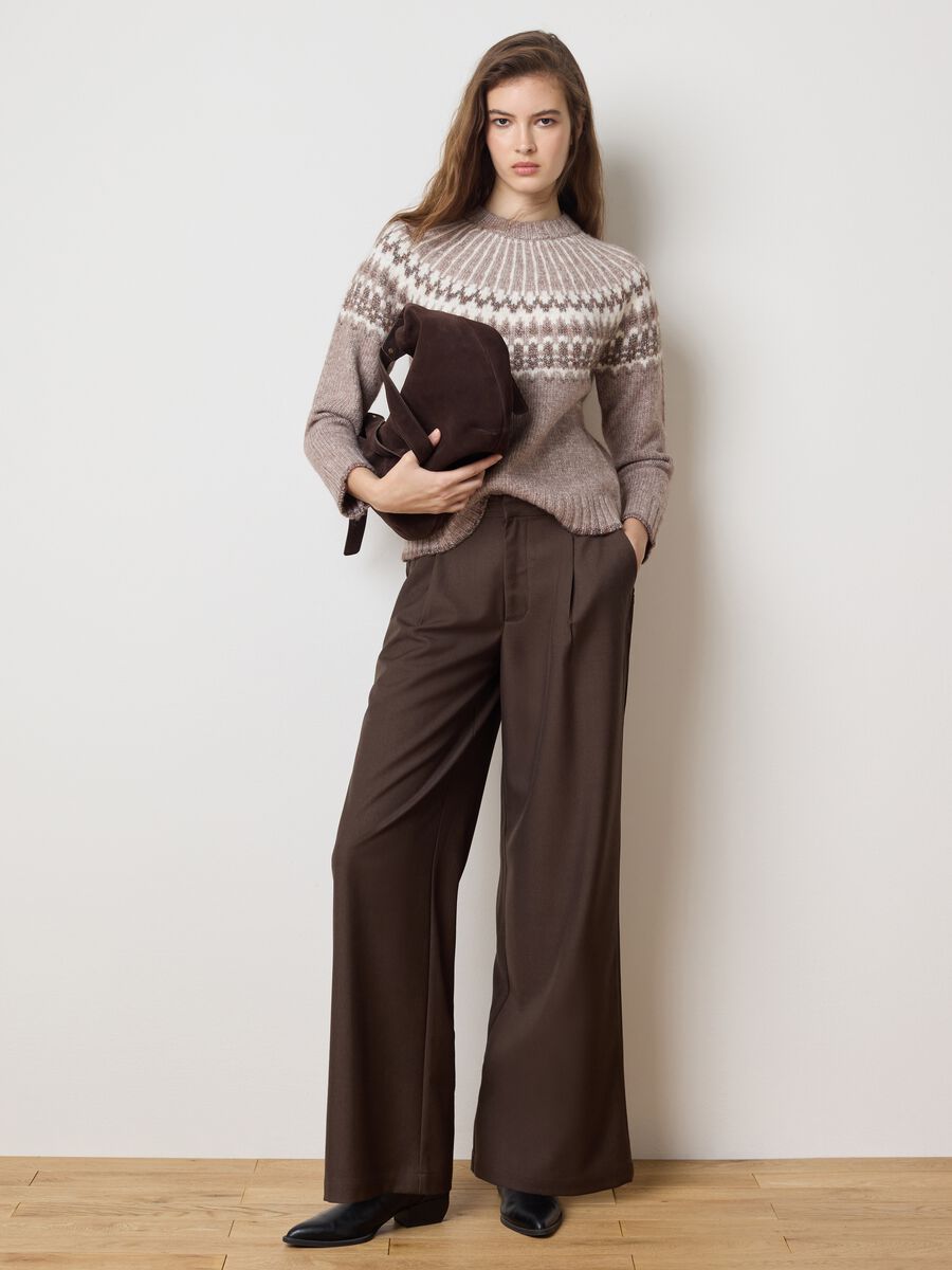 Pullover a collo alto beige regular fit lavorato a maglia_1