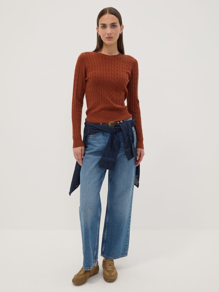 Maglia girocollo rossa a trecce regular fit_2