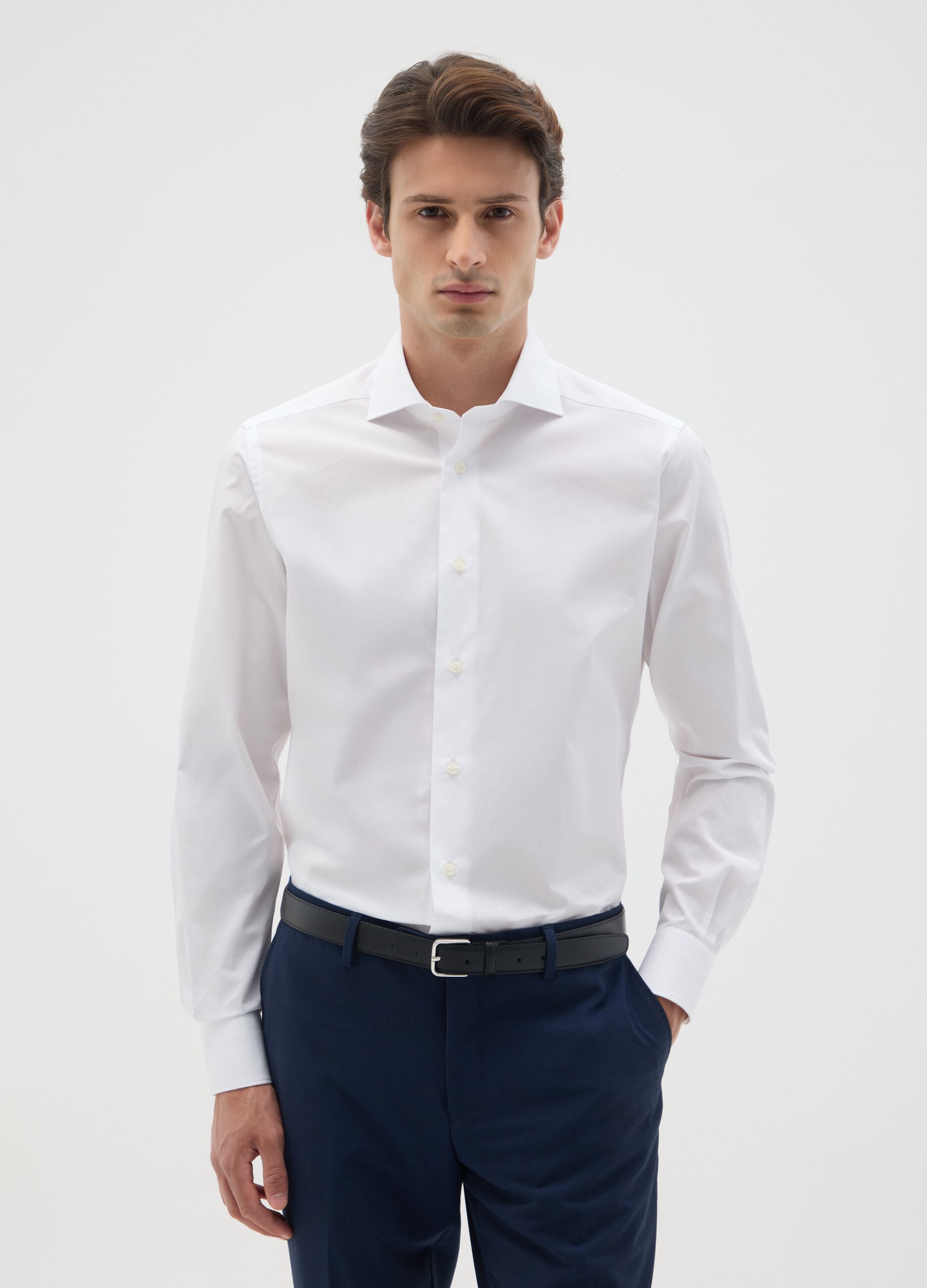 Men's pure cotton white slim fit shirt