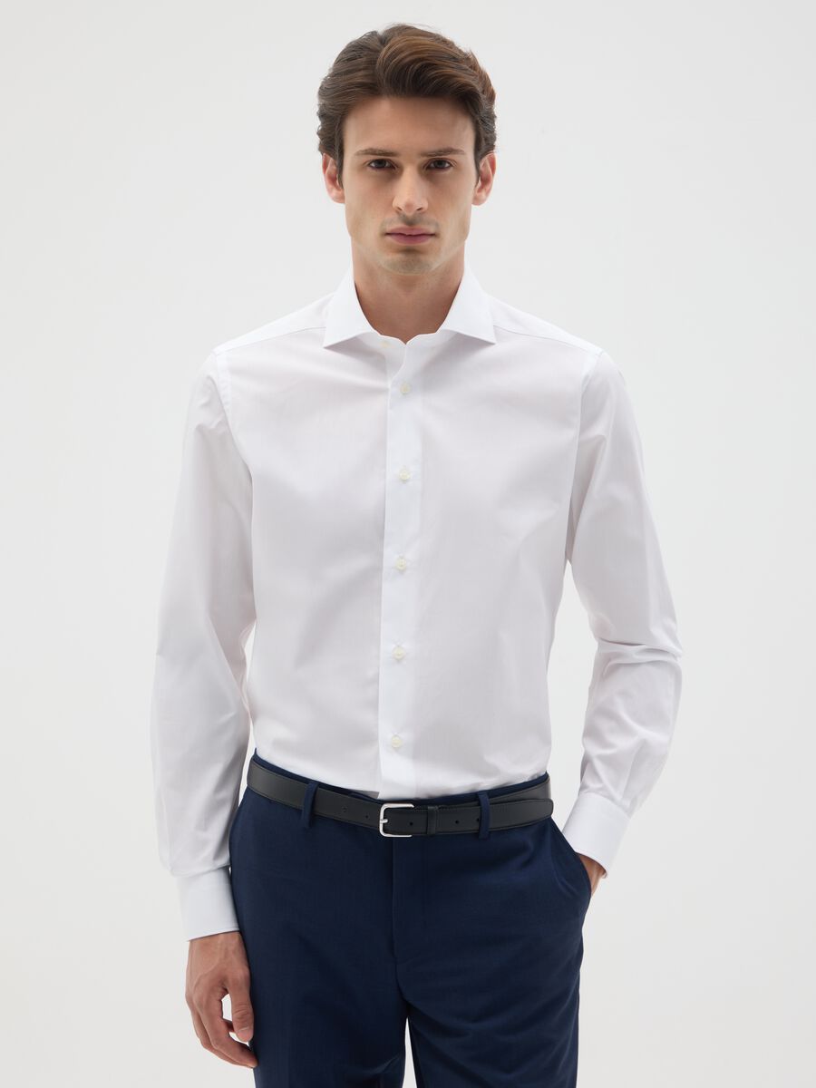 Camicia da uomo in puro cotone bianca slim fit_0
