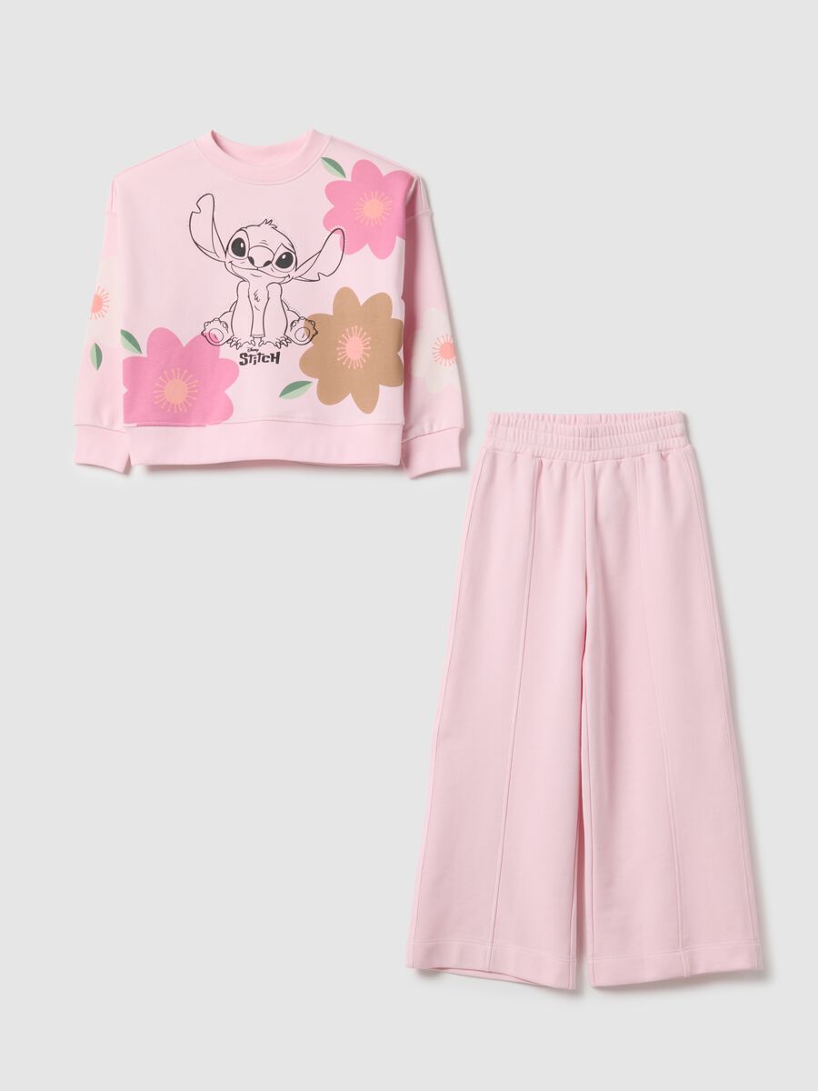 Pink cotton blend sweatshirt and trousers set for girls with regular fit_0