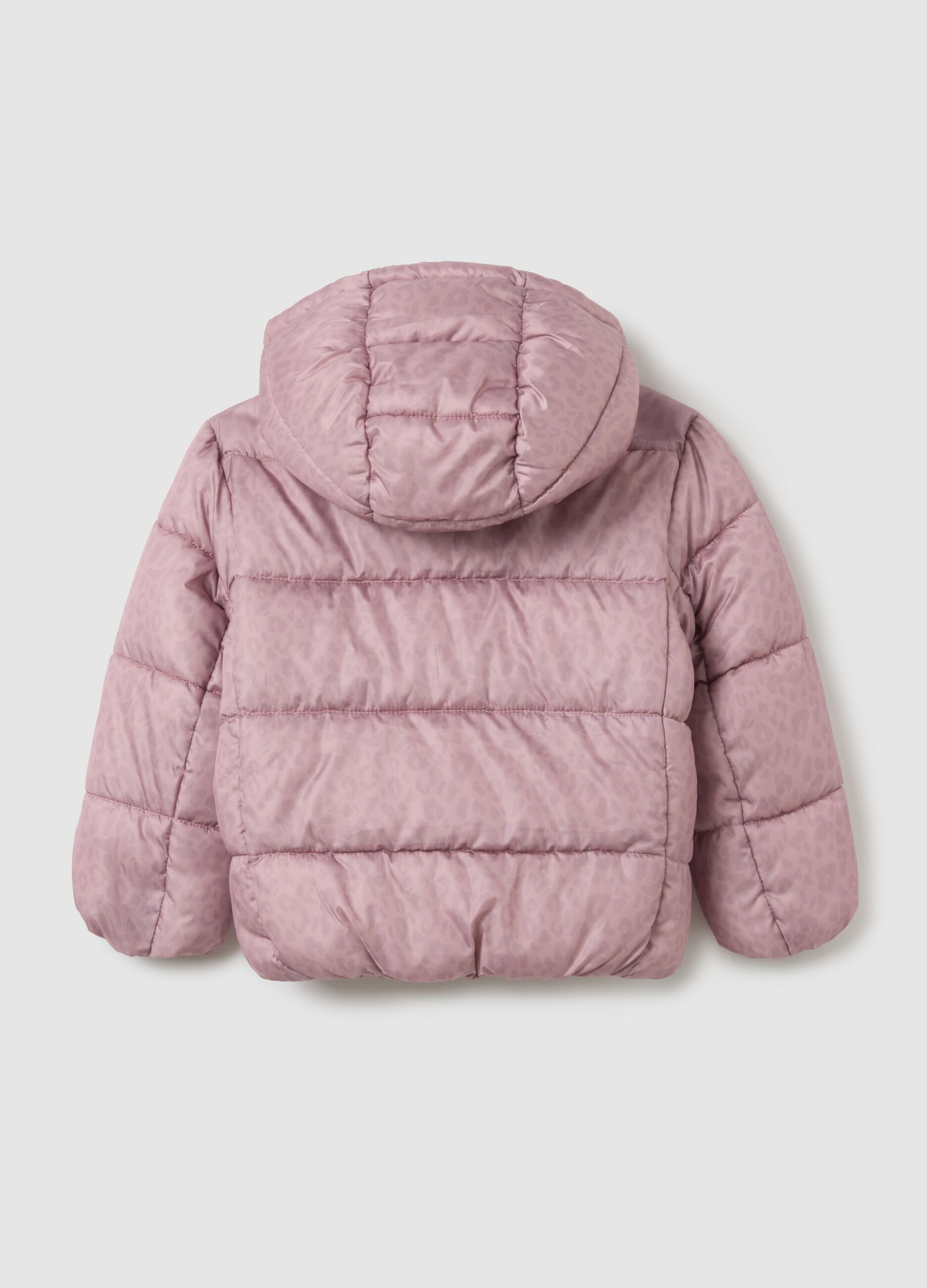 Girls' padded pink jacket in fabric with zip and buttons