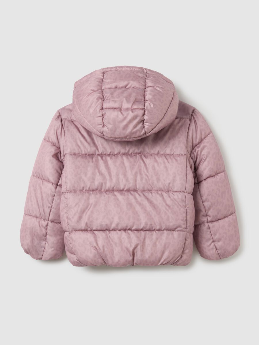 Girls' padded pink jacket in fabric with zip and buttons_1