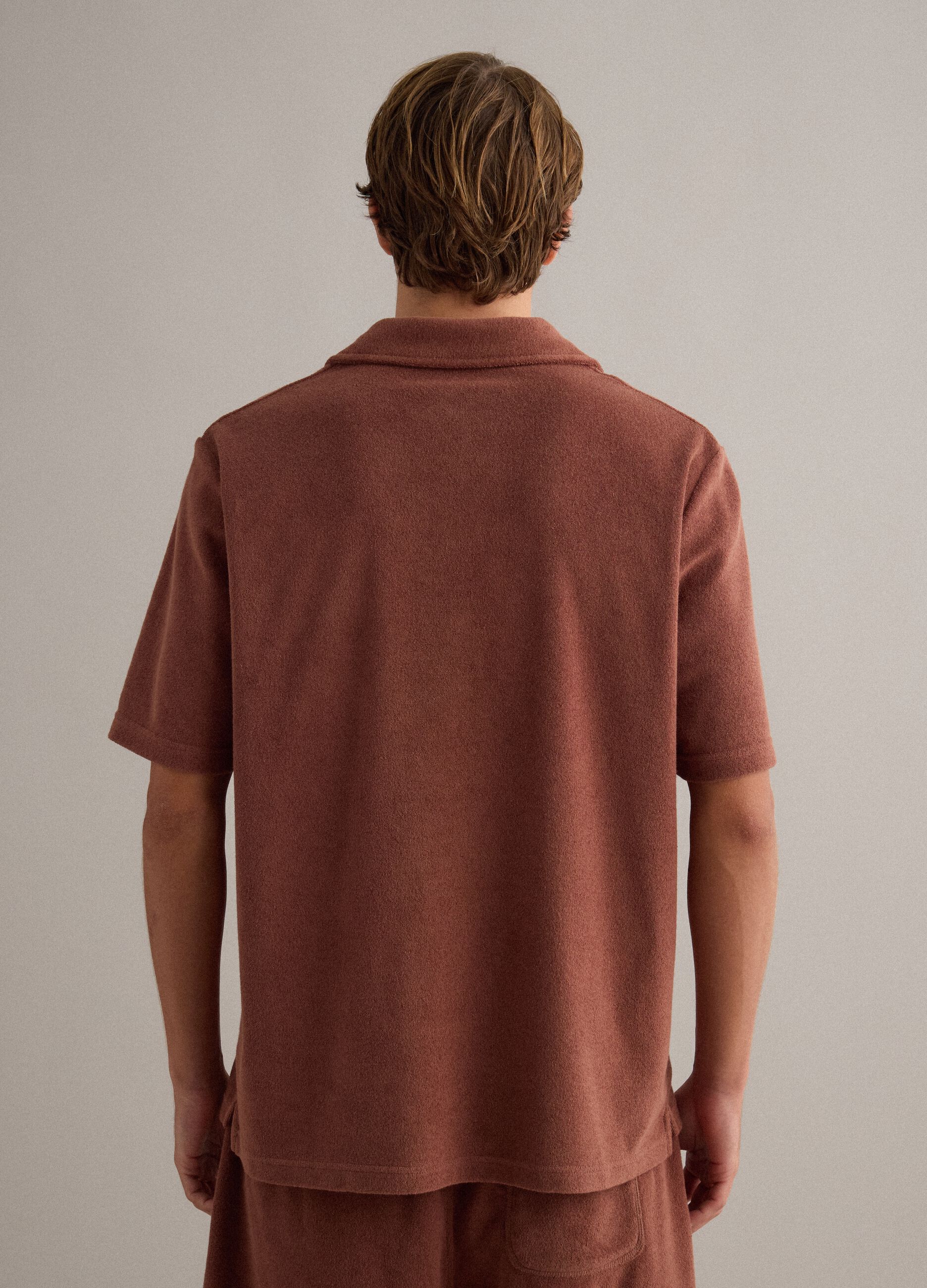 Brown short-sleeve cotton-blend polo shirt