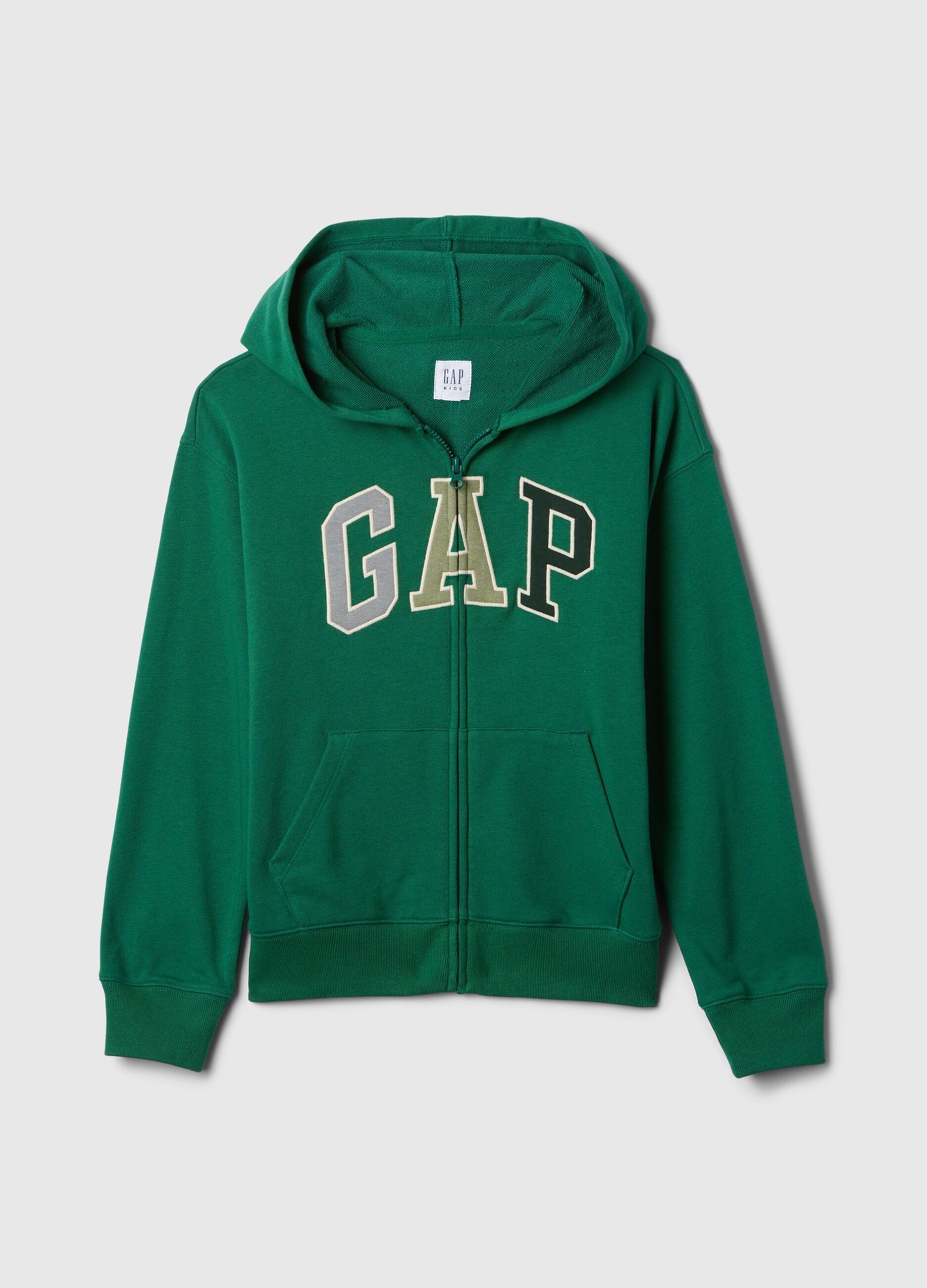 Full-zip sweatshirt with hood and logo embroidery