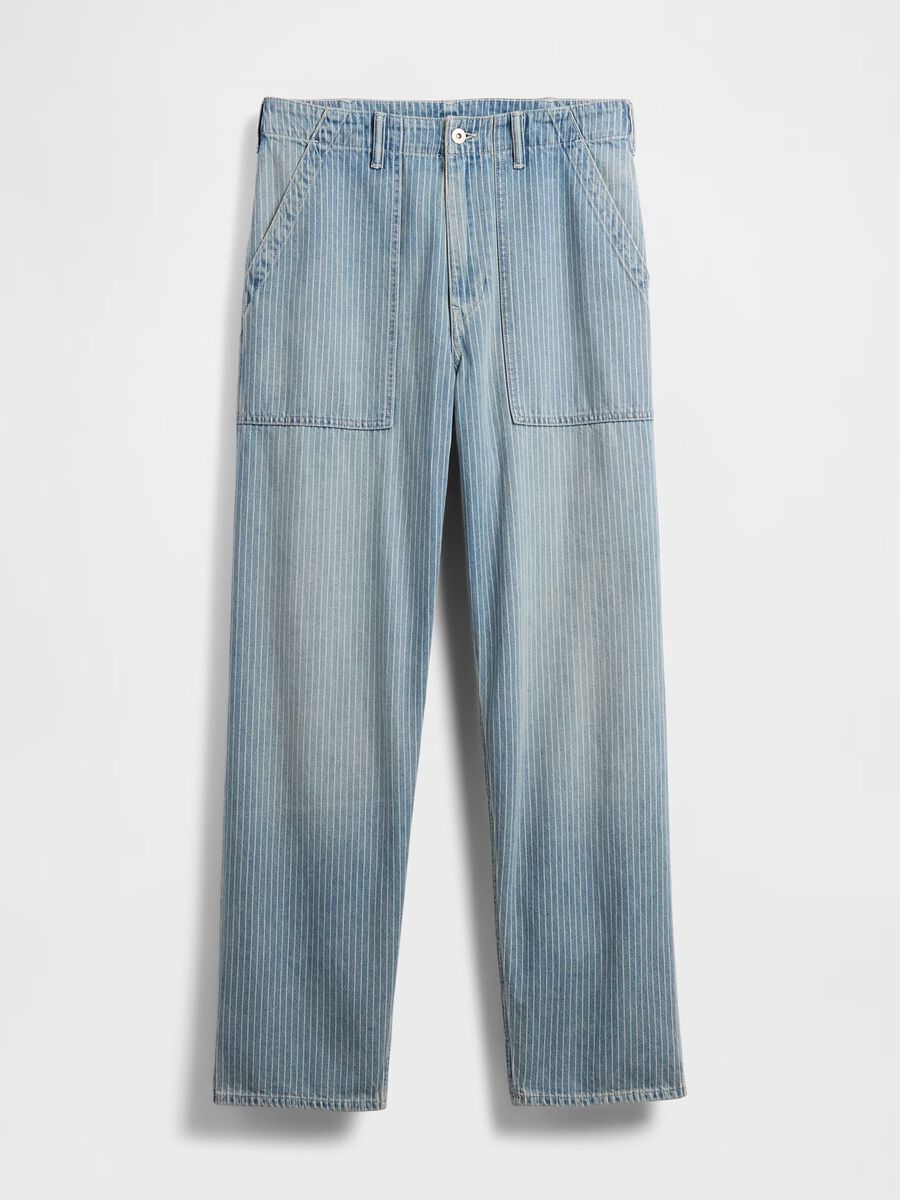 Regular fit azure pure cotton baggy jeans with five pockets_4