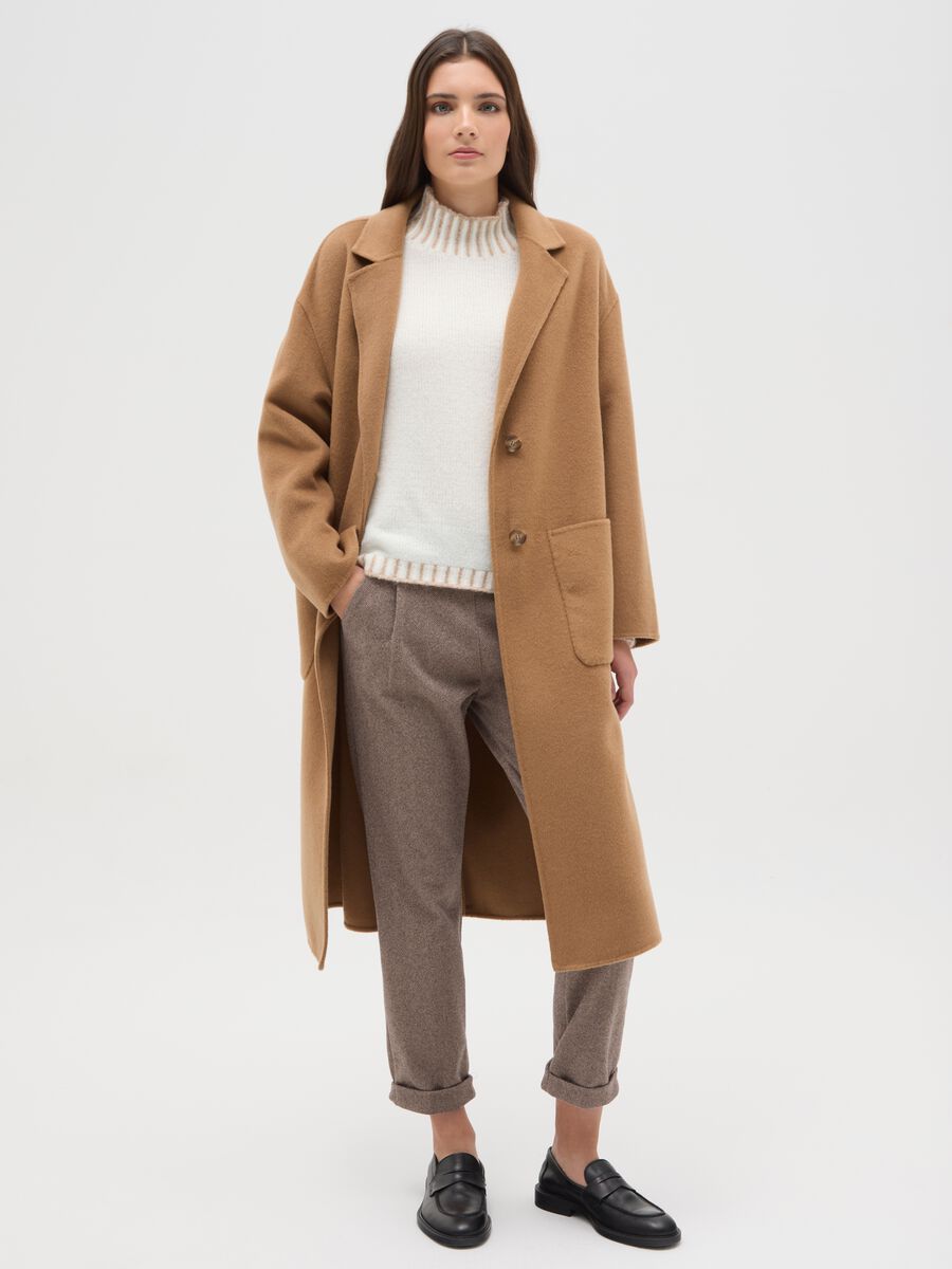 Cappotto lungo marrone in misto lana e cashmere regular fit_1
