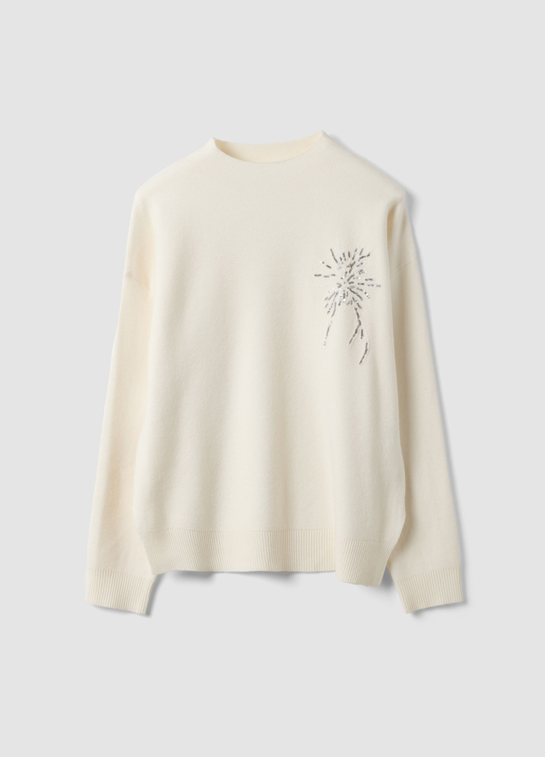 Sand viscose-blend jumper with sequin embroidery, regular fit