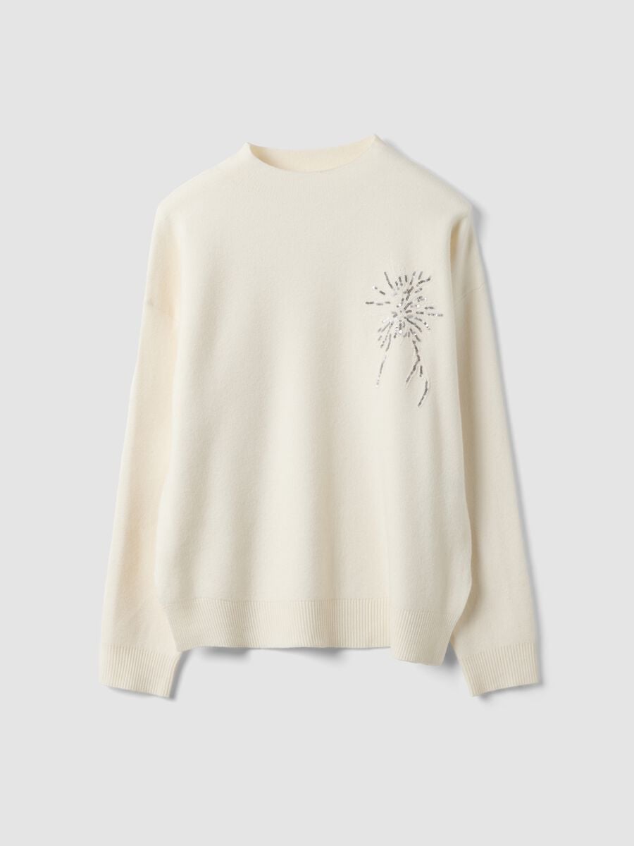 Maglia sabbia in misto viscosa con ricamo paillettes regular fit_4