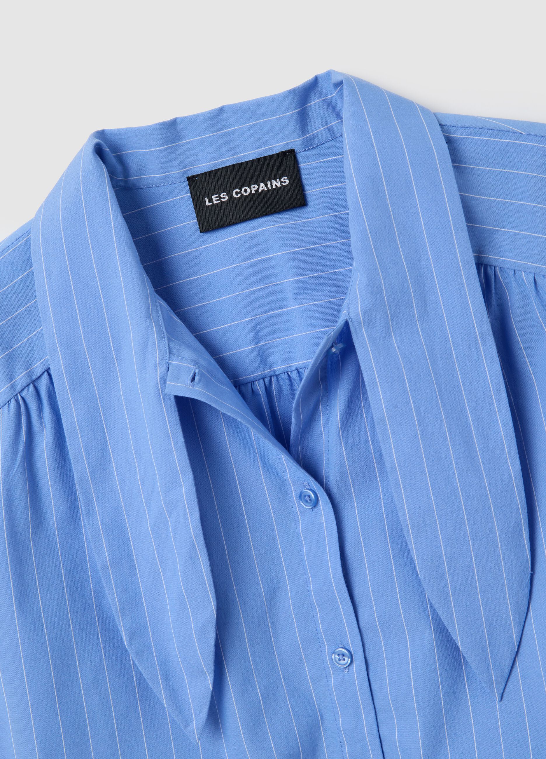 Sky blue cotton blend striped oversized shirt