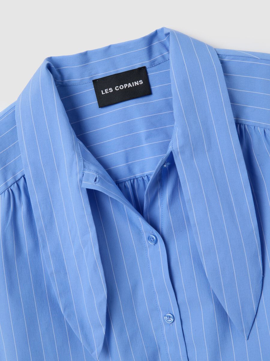 Sky blue cotton blend striped oversized shirt_1