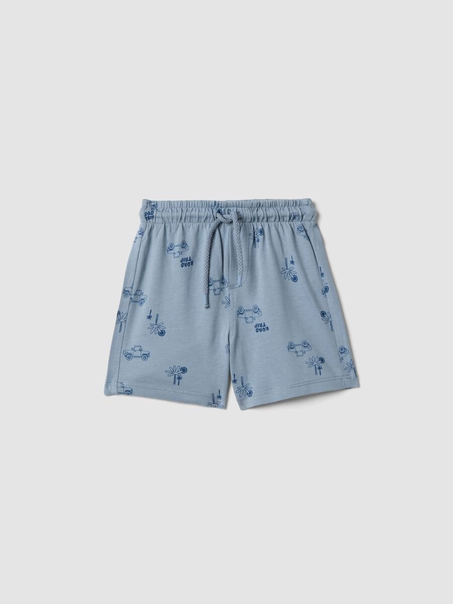 Blue pure cotton children's regular fit shorts with prints_0