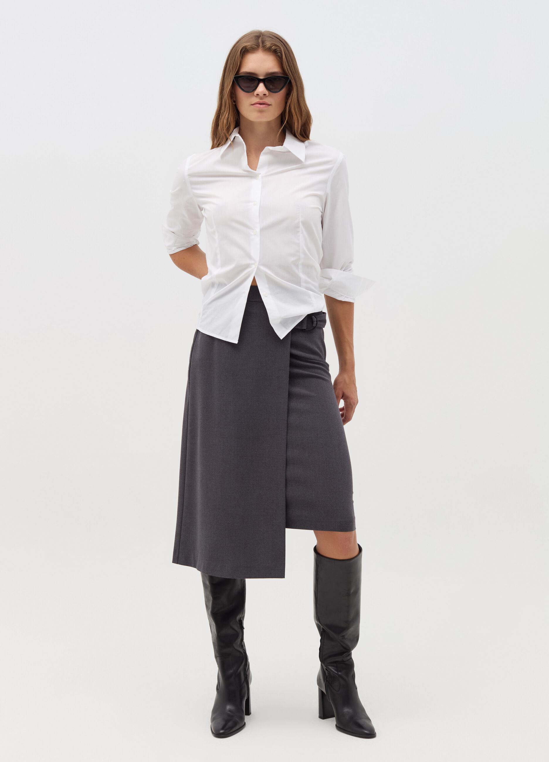 Asymmetric mélange midi skirt