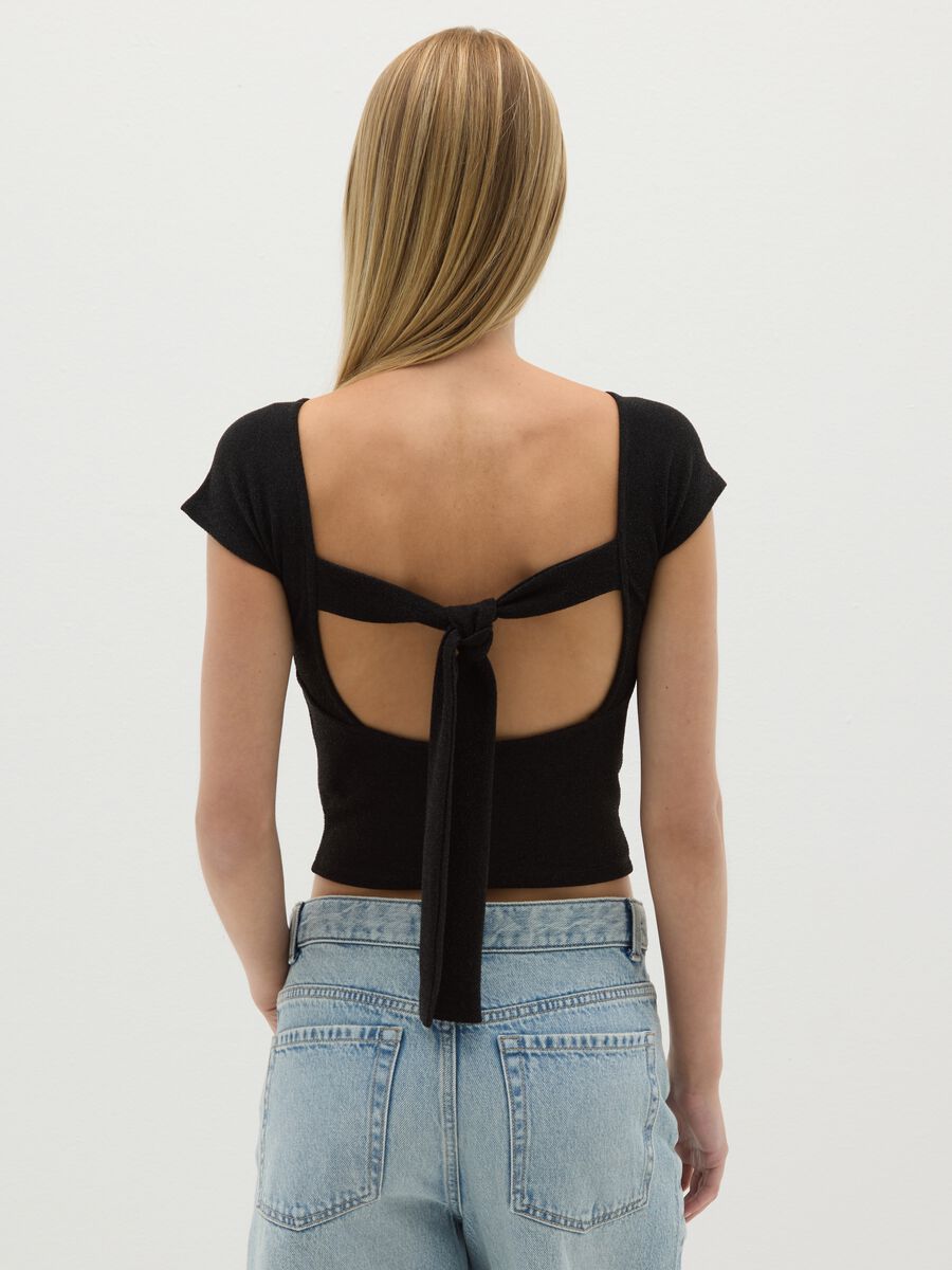 Women's fitted black viscose blend top_3