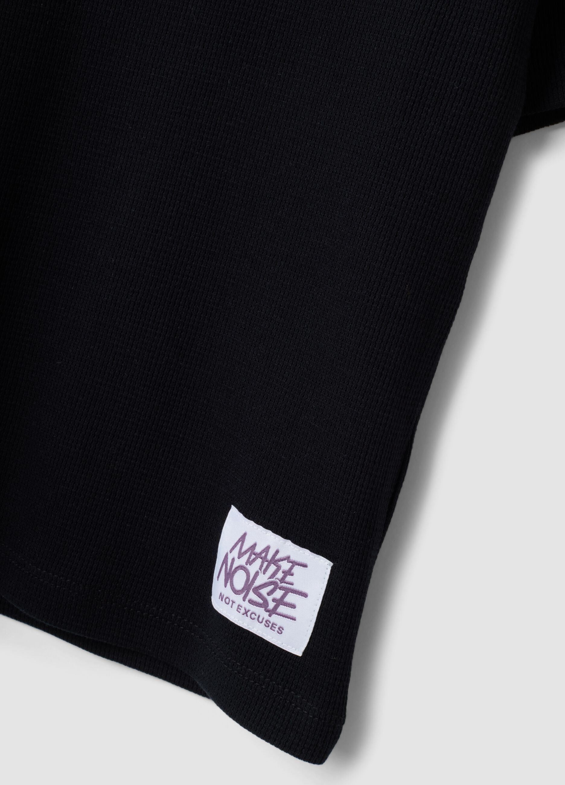 Oversized black pure organic cotton T-shirt with honeycomb texture for boys
