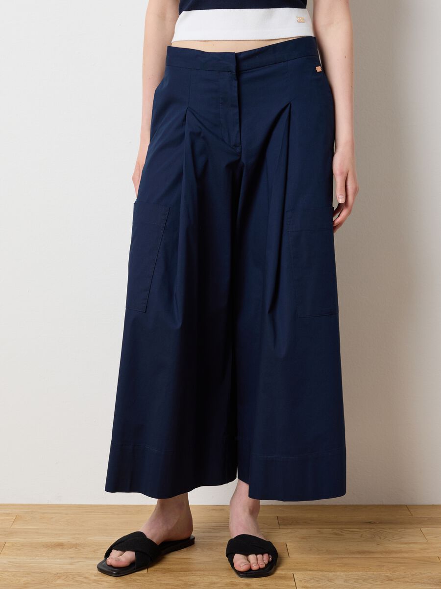 Women's Blue Stretch Cotton Culotte Trousers_1