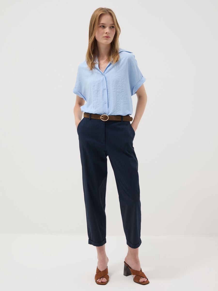 Blue stretch cotton trousers_0