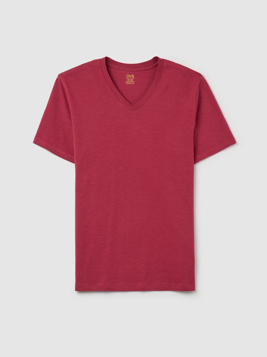 Slub cotton T-shirt with V neck_4