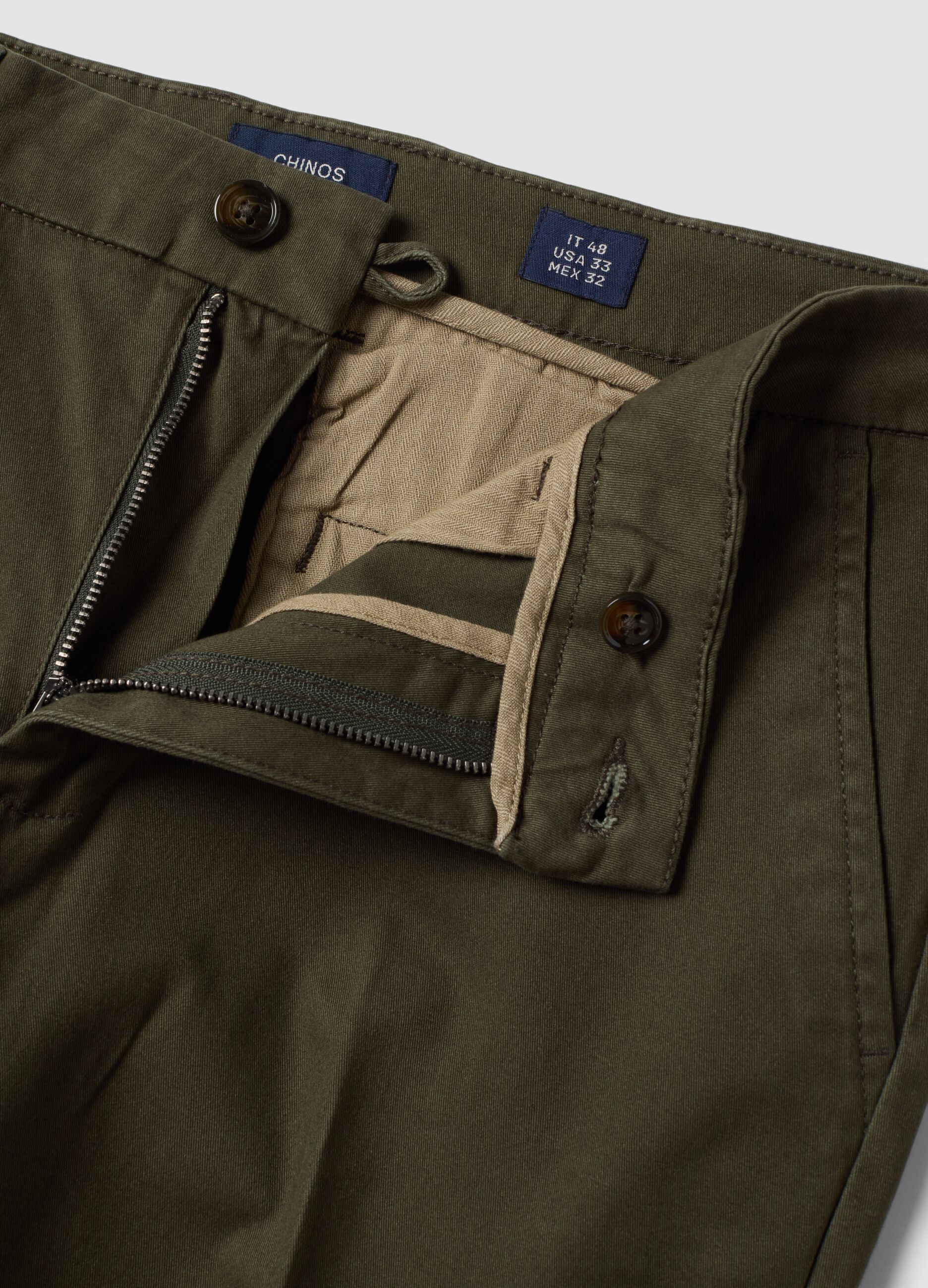Pantaloni chino verde in twill di cotone elasticizzato slim fit