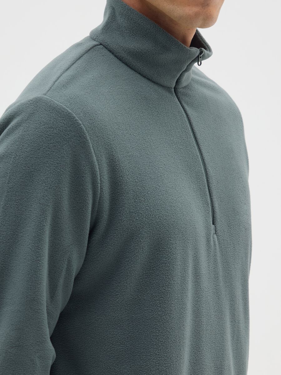 Felpa verde in pile con mezza zip_3