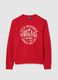 Red regular fit cotton-blend sweatshirt with crew neck_4