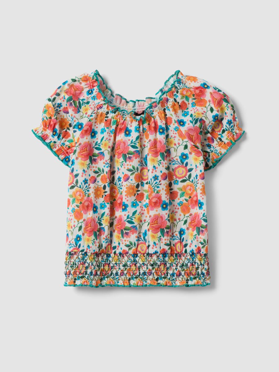 Blusa in puro cotone multicolor floreale da bambina regular fit_0