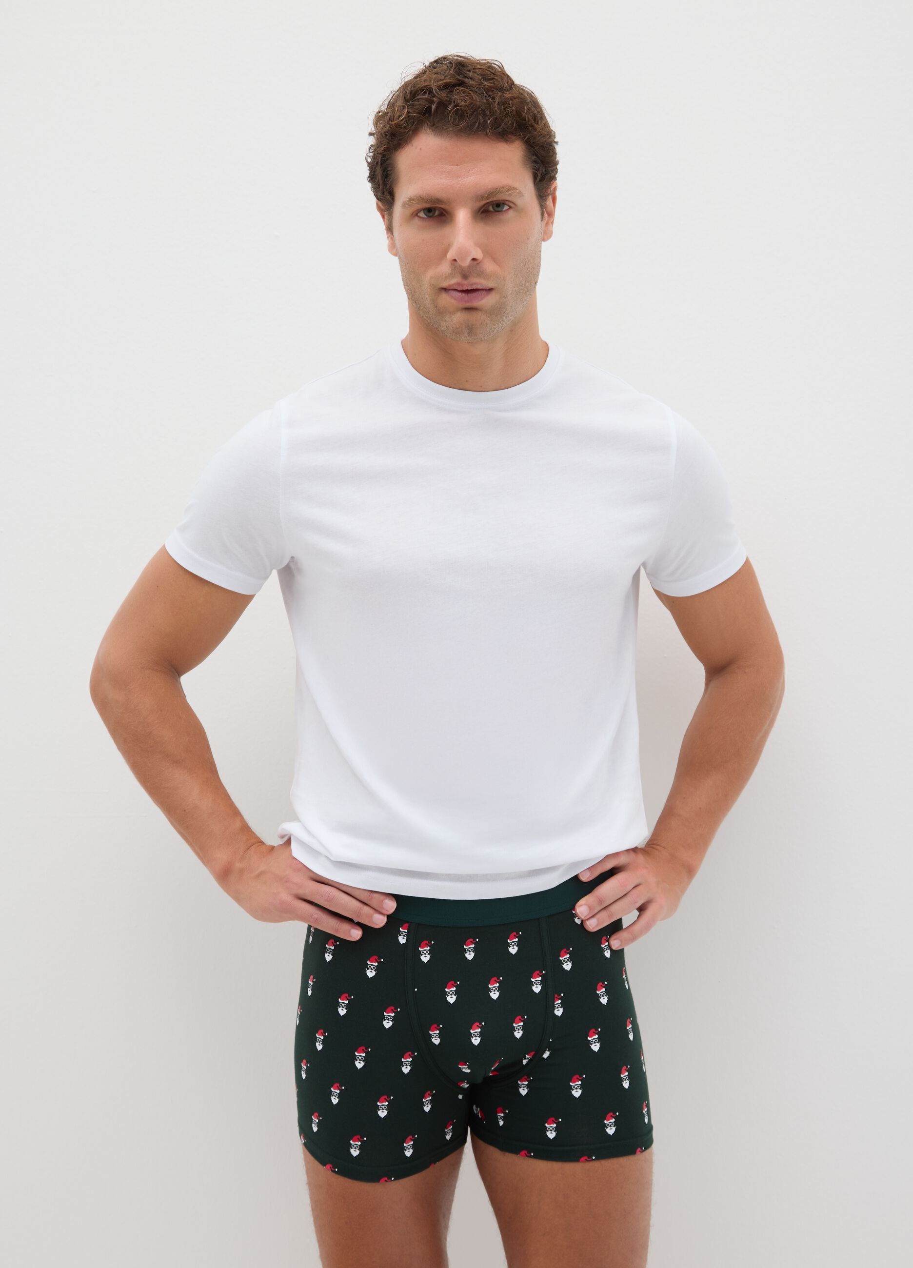 Multicolour Christmas boxer twin pack in stretch cotton regular fit
