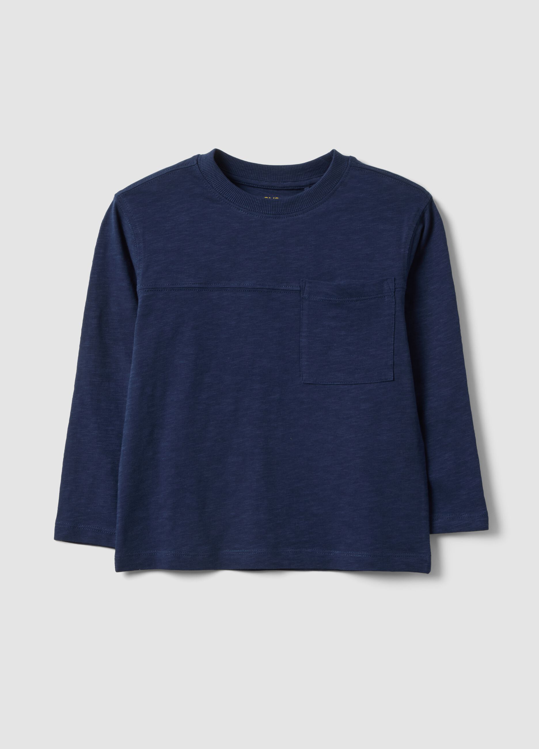 Boys&rsquo; blue pure cotton T-shirt with chest pocket, oversized fit