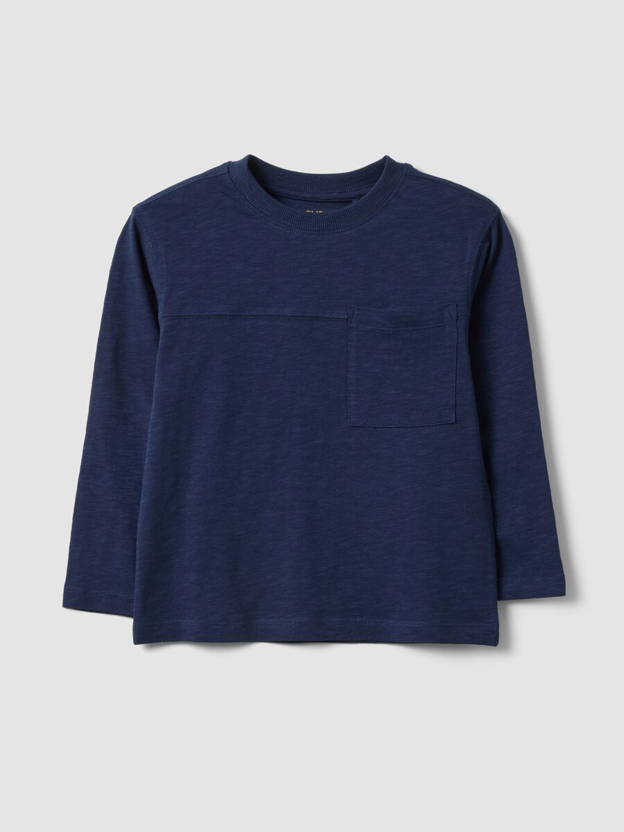 Boys&rsquo; blue pure cotton T-shirt with chest pocket, oversized fit_0