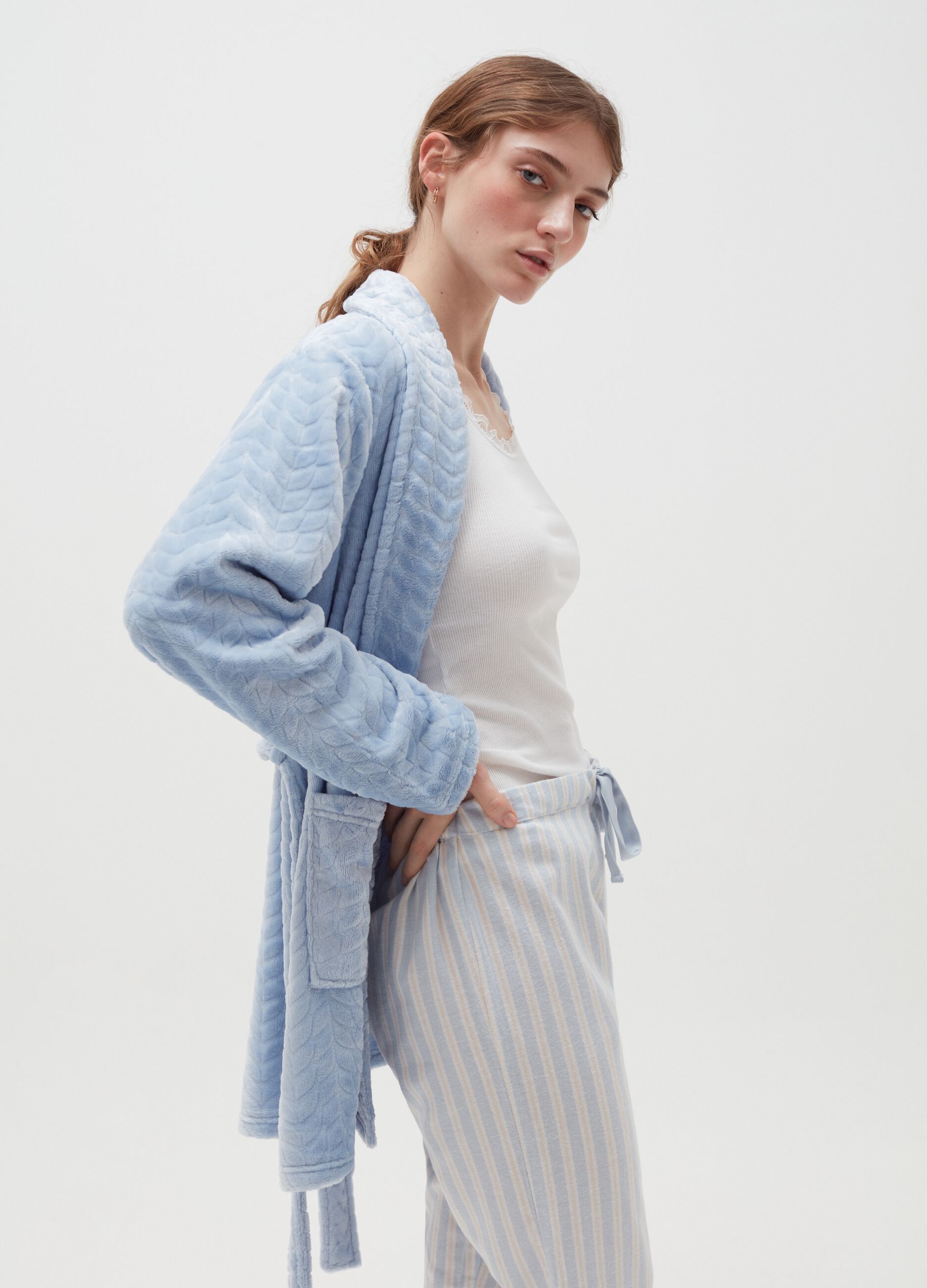 Chenille dressing gown with herringbone weave
