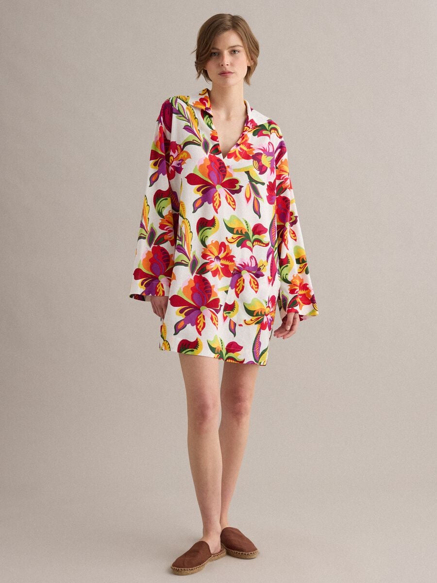 Multicolour viscose-linen blend shirt dress, regular fit_1