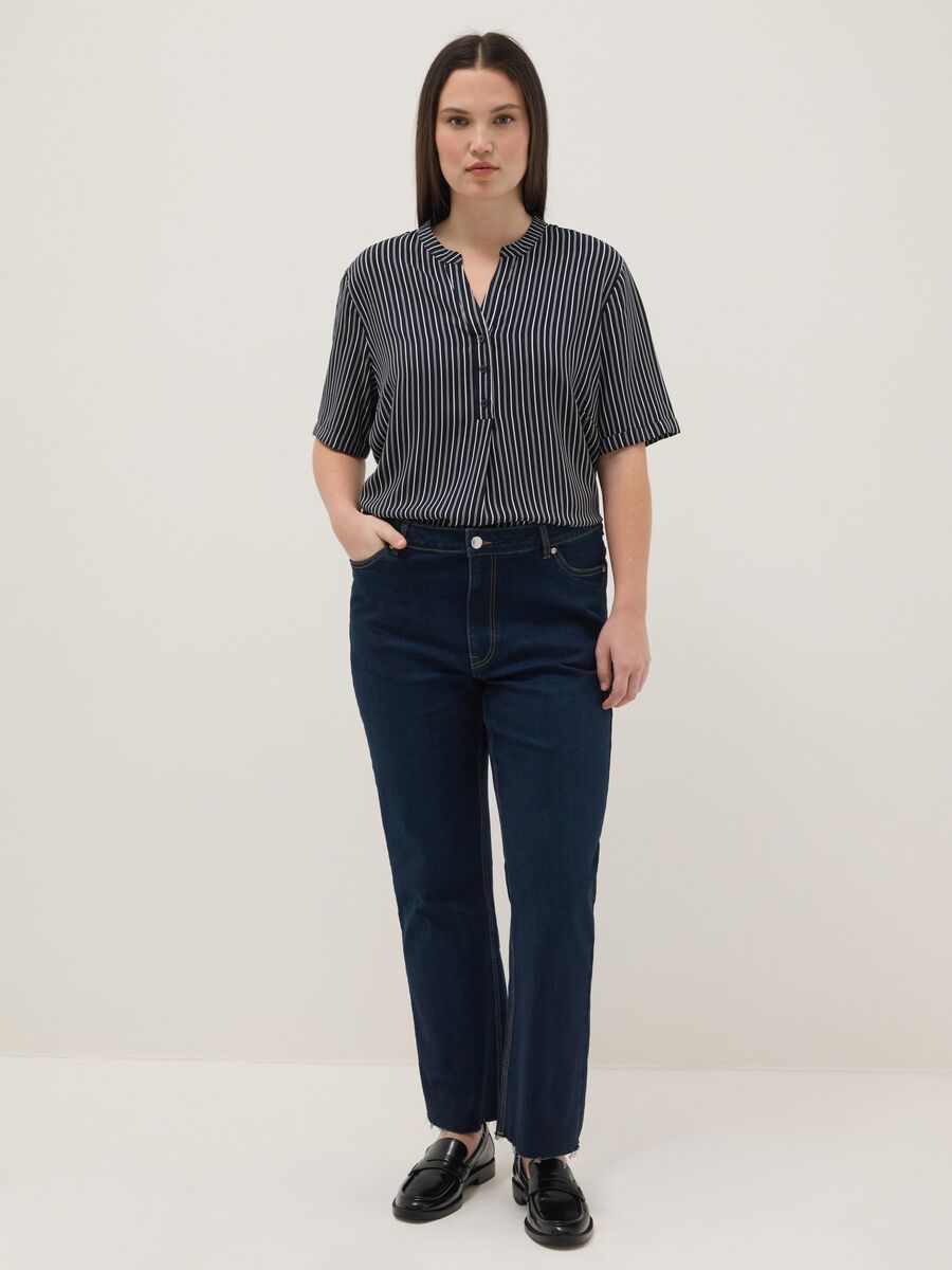 Multicolour striped regular fit pure viscose shirt with buttons_1