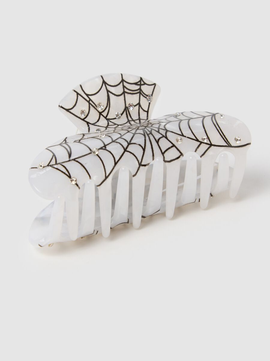 Hair Clip with Rhinestones and Web Pattern_2