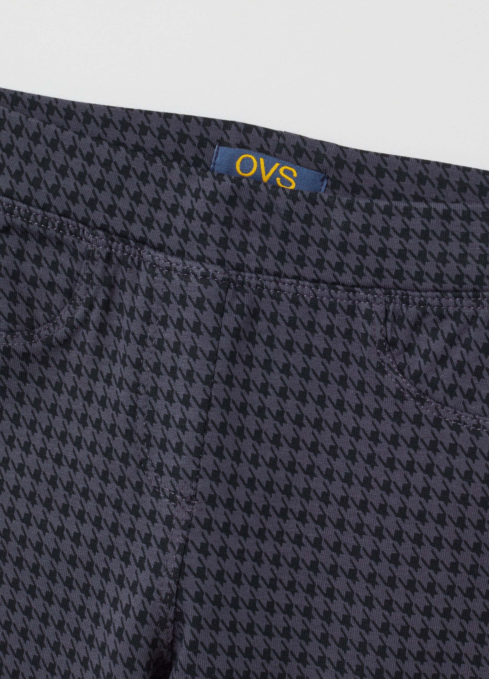 Girl's Blue Cotton Blend Leggings with Houndstooth Pattern