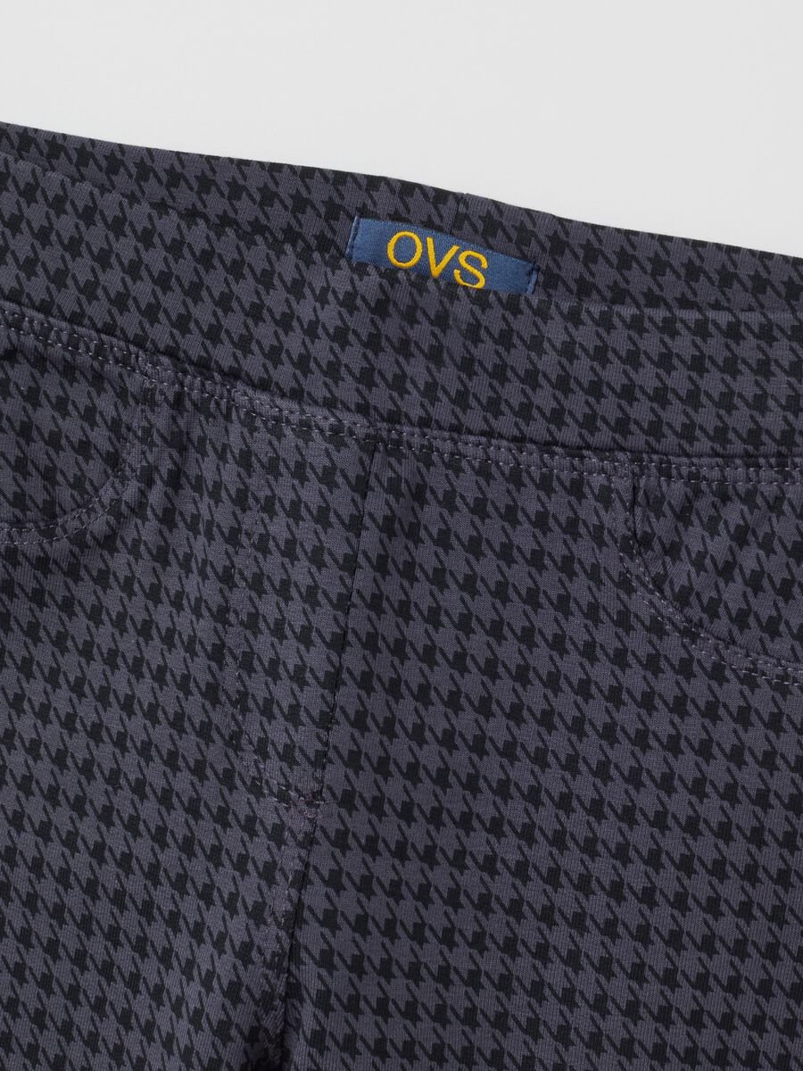 Girl's Blue Cotton Blend Leggings with Houndstooth Pattern_1