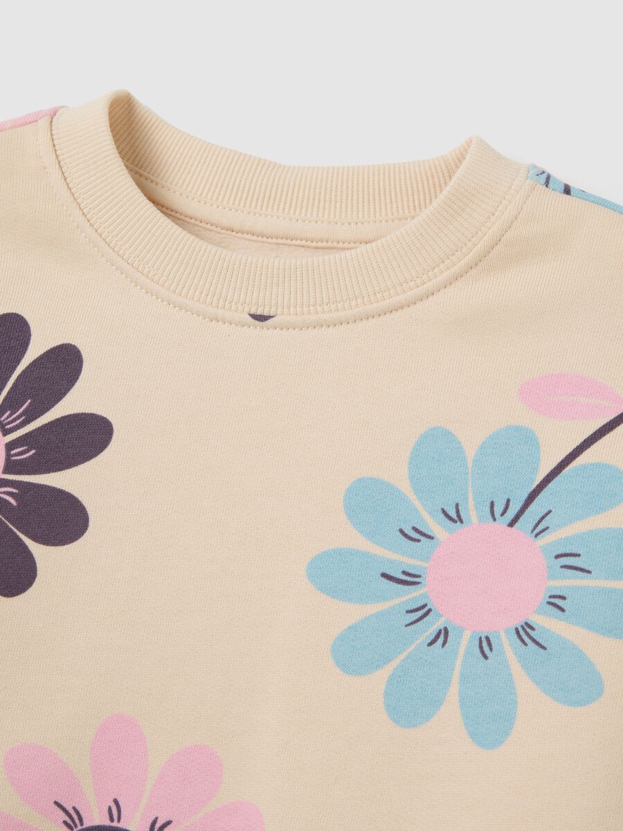 Girl's regular fit pink sweatshirt in pure cotton with floral print_2
