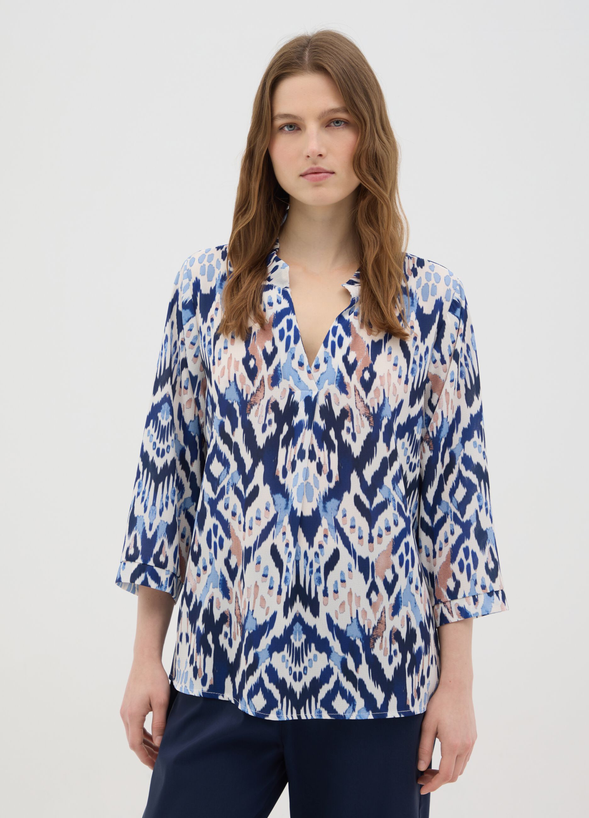 Blusa da donna in misto con stampa geometrica multicolor regular fit