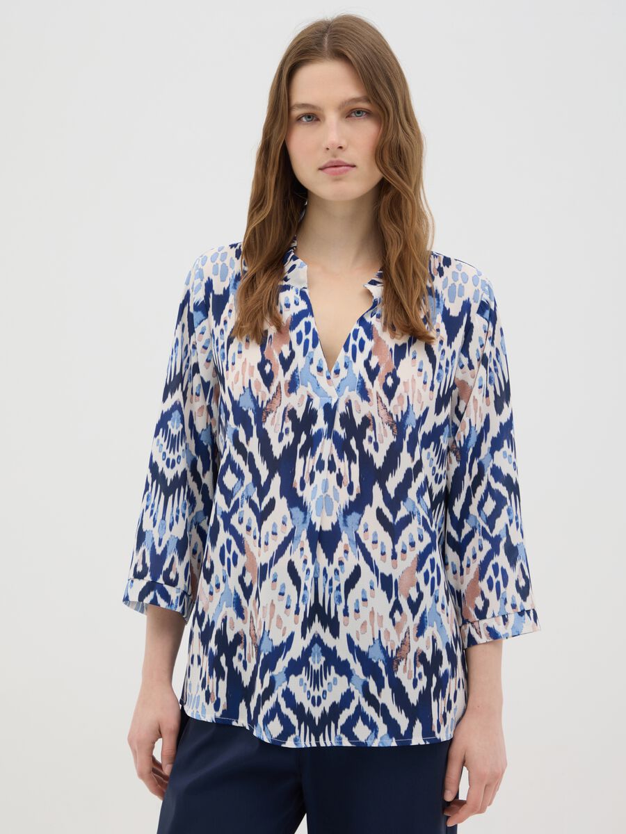 Women's blouse in a blend with multicolour geometric print regular fit_0