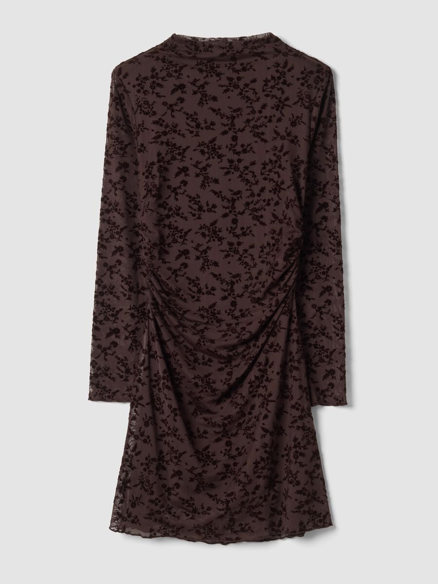 Brown stretch dress with high neck_0